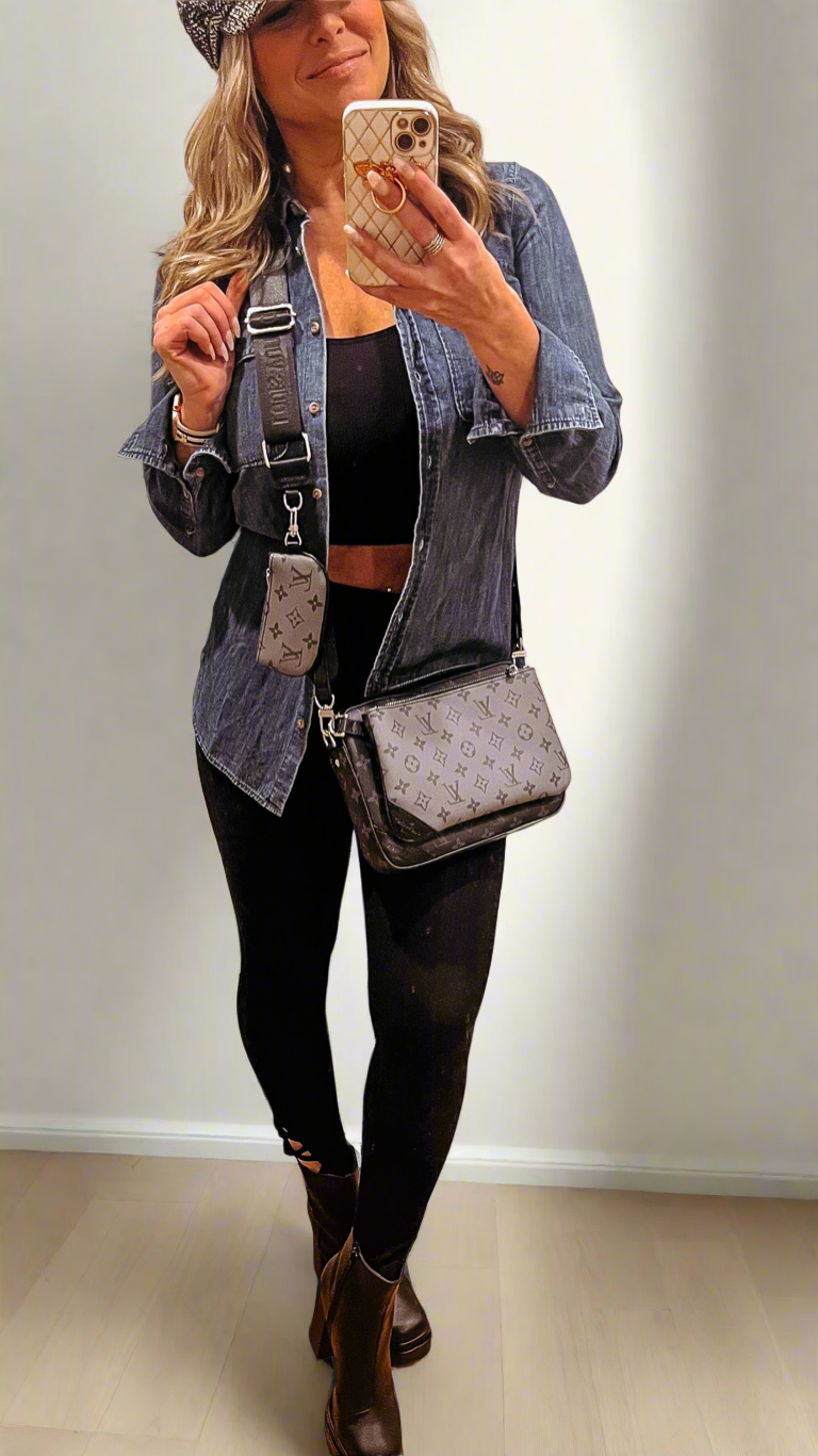 IN STOCK! Black and Grey Monogram Trio Crossbody Bag