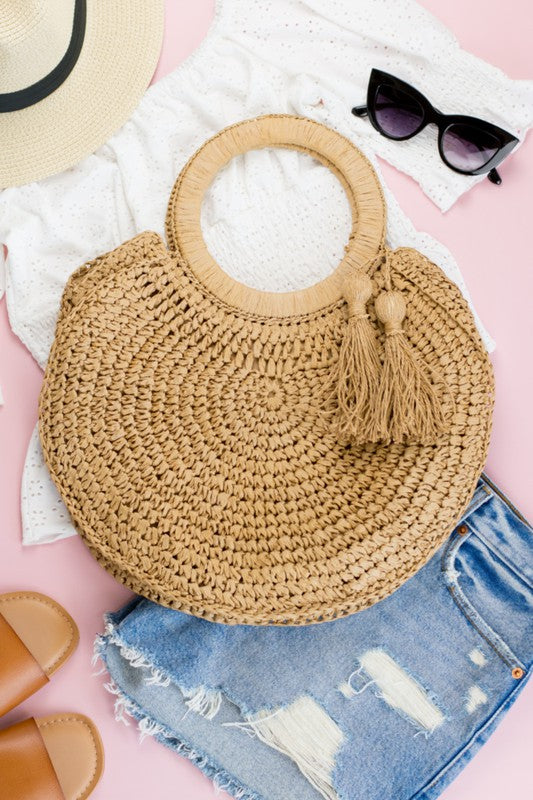 Straw Tassel O-Ring Tote (2 colors)