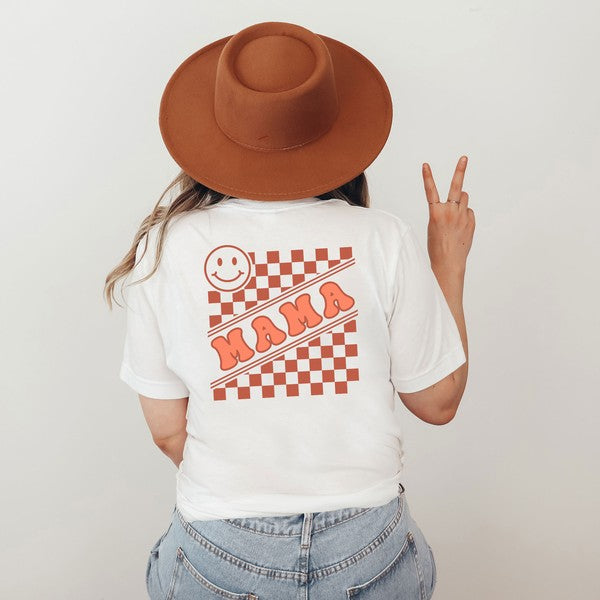Mama Checkerboard Smiley Face Front & Back Tee (more colors)