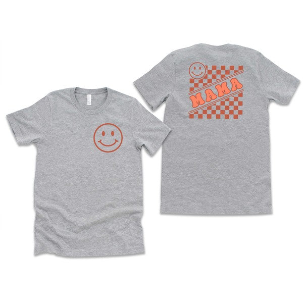 Mama Checkerboard Smiley Face Front & Back Tee (more colors)