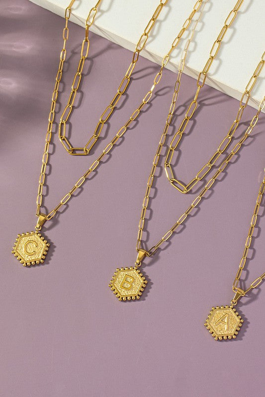 2 Row Double Sided Hexagon Initial Necklace