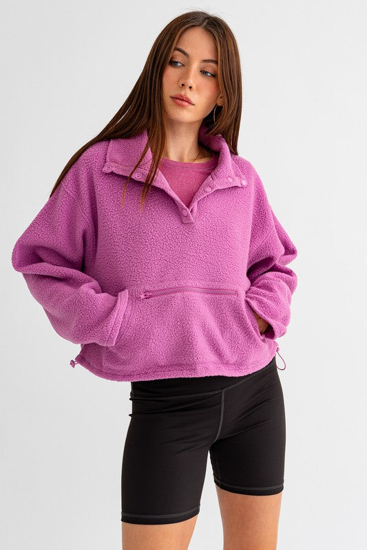 Pocket Detail Boxy Fleece Pullover Sweater (2 colors)