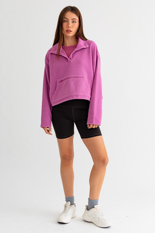 Pocket Detail Boxy Fleece Pullover Sweater (2 colors)