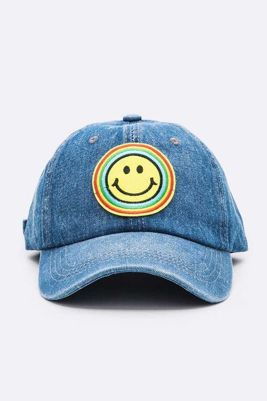 Rainbow Smiley Face Denim Cap (3 colors)