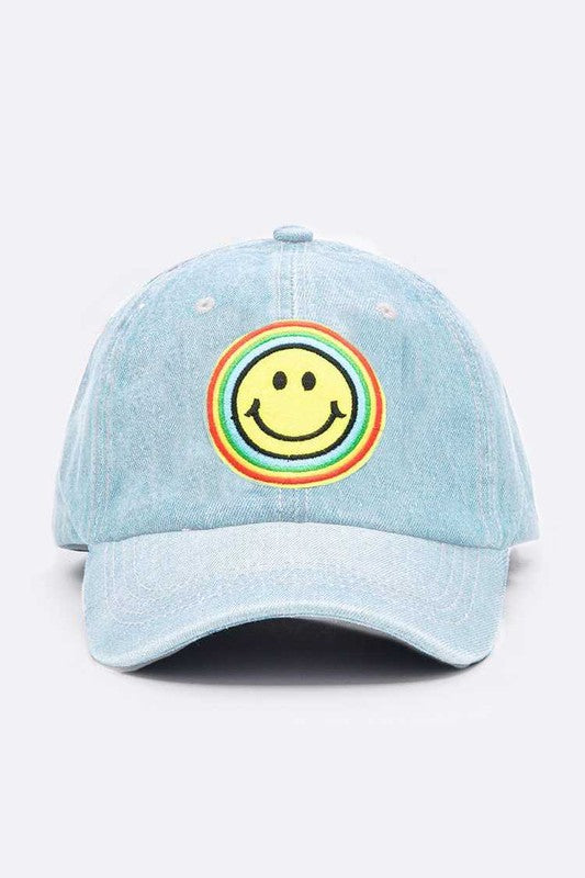 Rainbow Smiley Face Denim Cap (3 colors)
