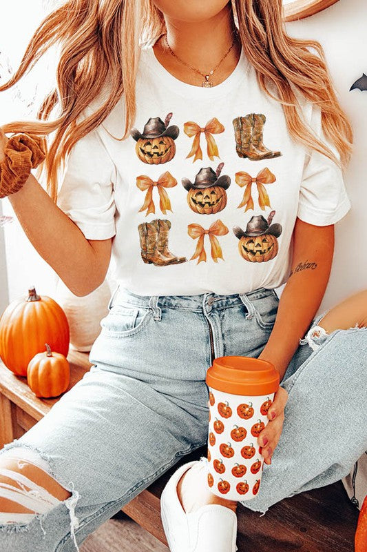 Halloween Cowboy Jack O Lantern Boot Tee