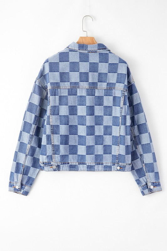 Checkered Patchwork Button Up Denim Jacket (more colors)