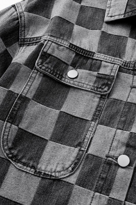 Checkered Patchwork Button Up Denim Jacket (more colors)