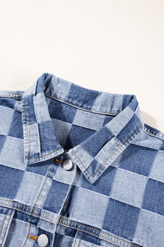 Checkered Patchwork Button Up Denim Jacket (more colors)