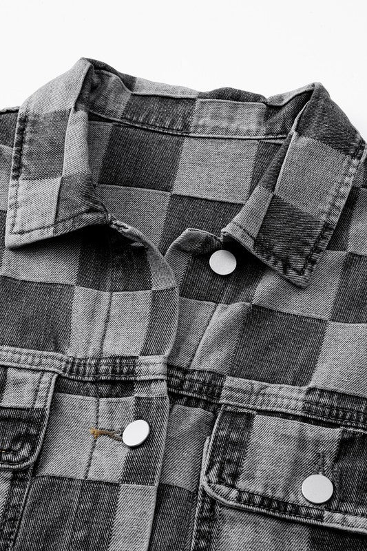 Checkered Patchwork Button Up Denim Jacket (more colors)