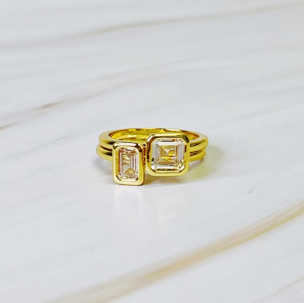 Asscher Cut Duo Ring Set