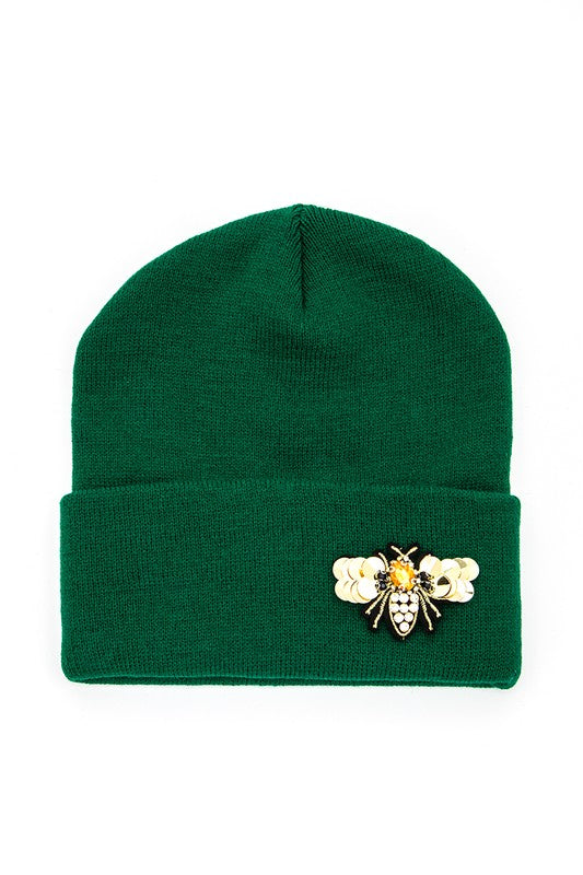 Golden Bee Embellished Winter Knit Beanie