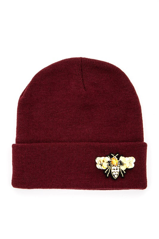 Golden Bee Embellished Winter Knit Beanie