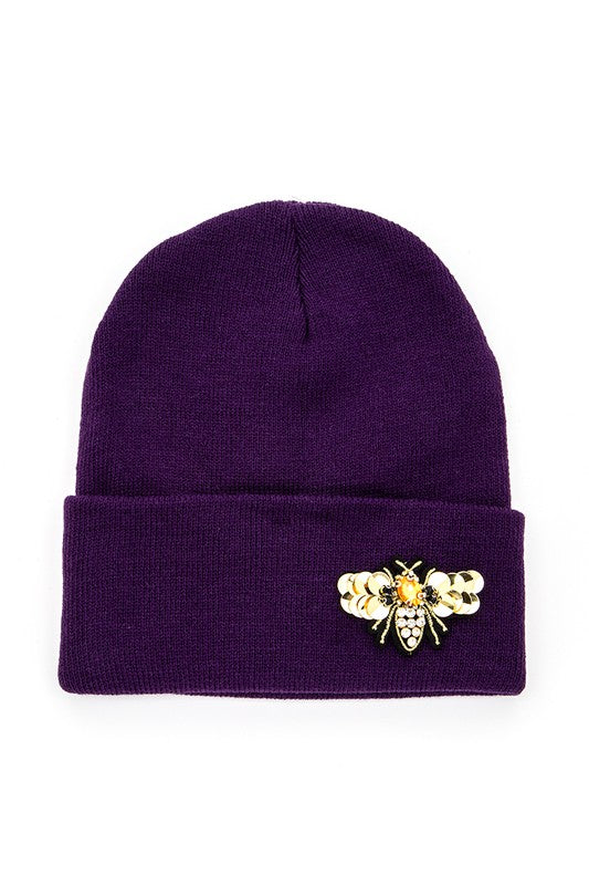 Golden Bee Embellished Winter Knit Beanie