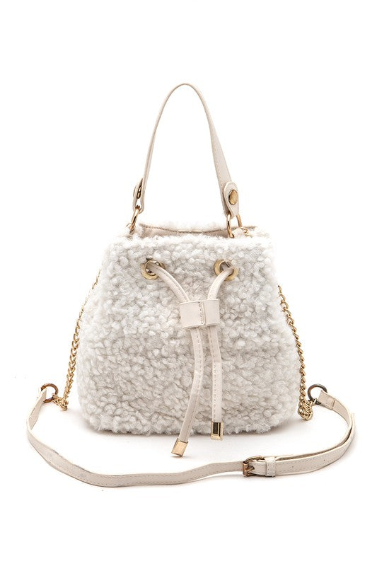 Faux Sherpa Convertible Bucket Bag (more colors)