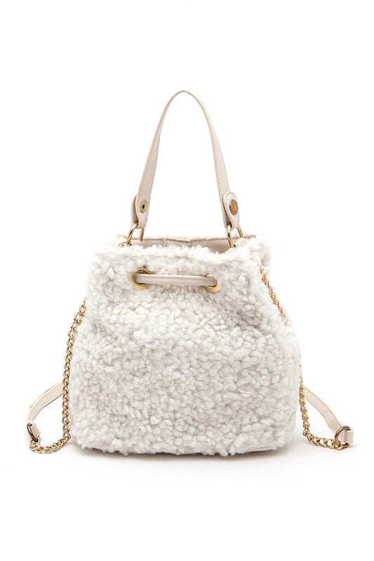 Faux Sherpa Convertible Bucket Bag (more colors)