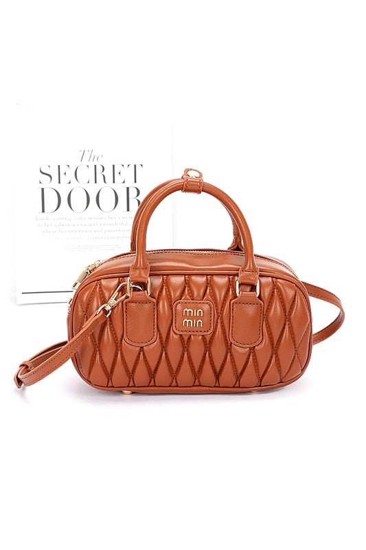 In stock! Faux Leather Quilted Top Handle Swing Bag