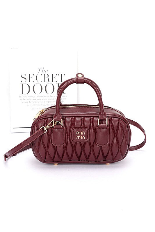 In stock! Faux Leather Quilted Top Handle Swing Bag