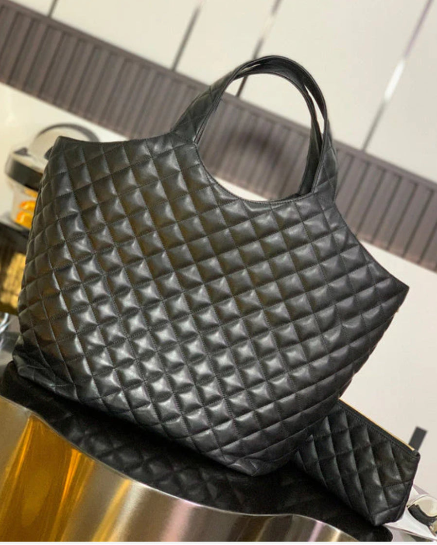 IN STOCK! Large Black Quilted Tote Bag