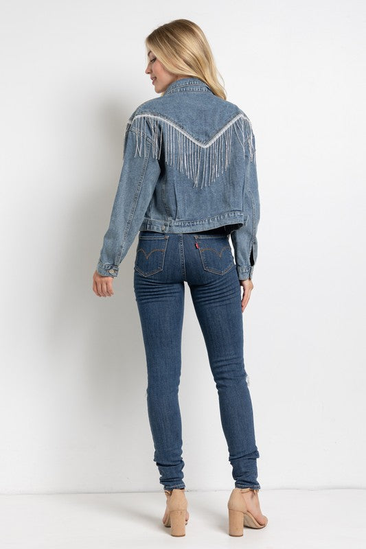 CROP DENIM JACKET WITH RHINESTONE FRINGE (more colors)