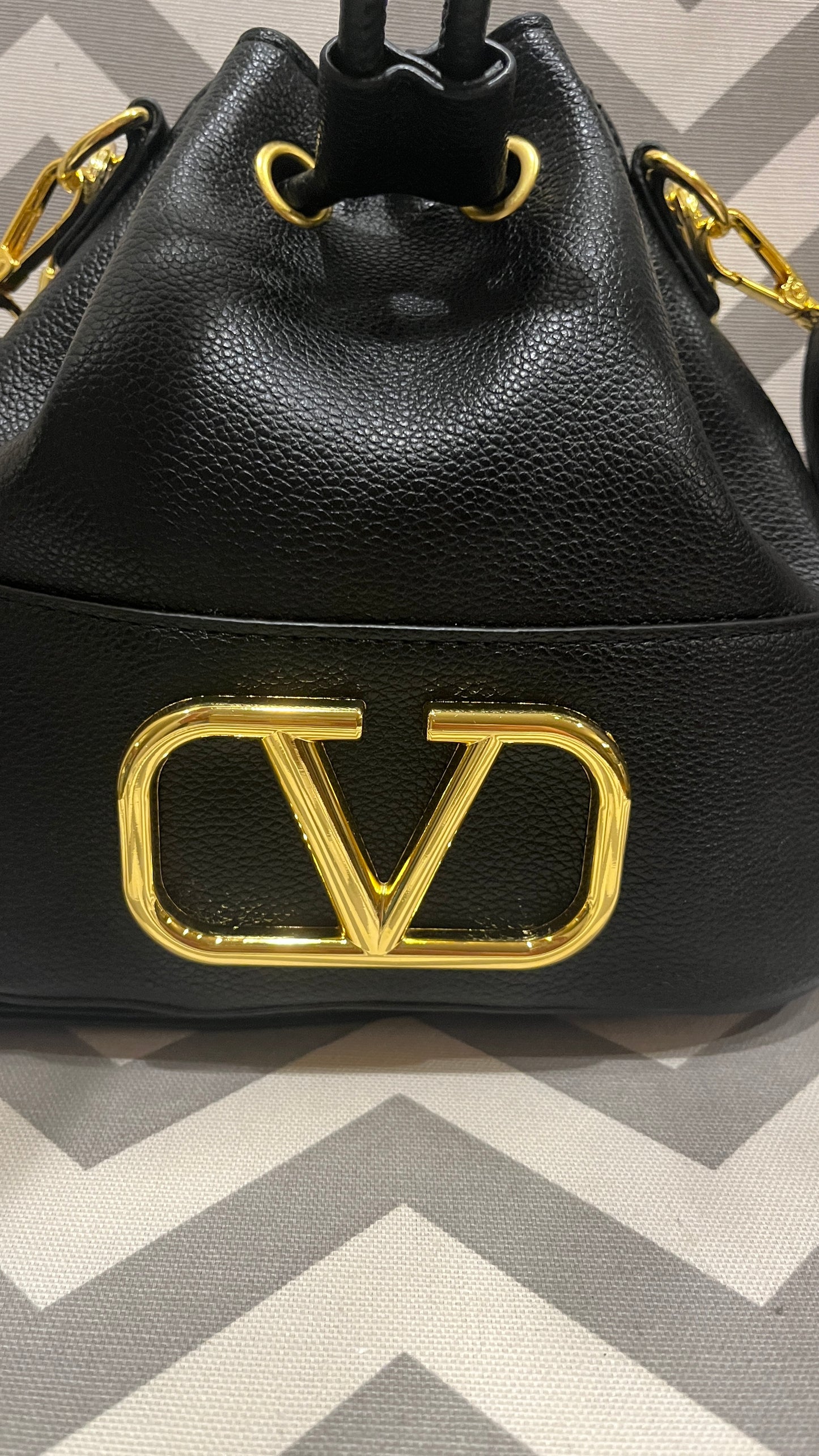 Small V Black Bucket Bag