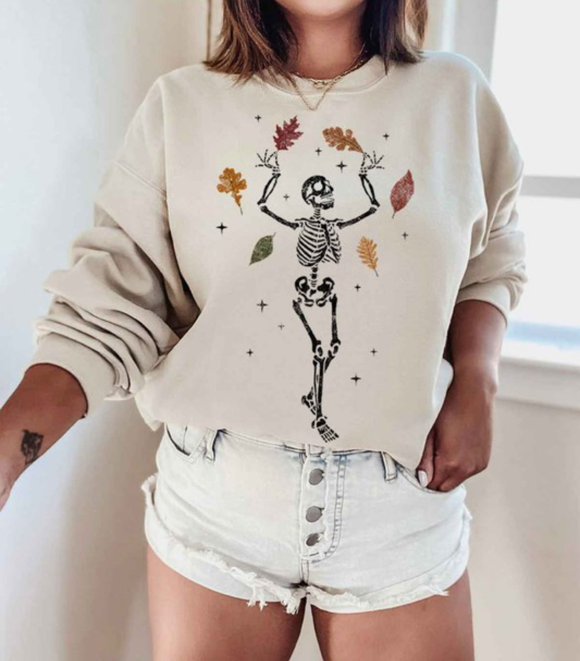 Dancing Skeleton Fall Leaves Sweatshirt