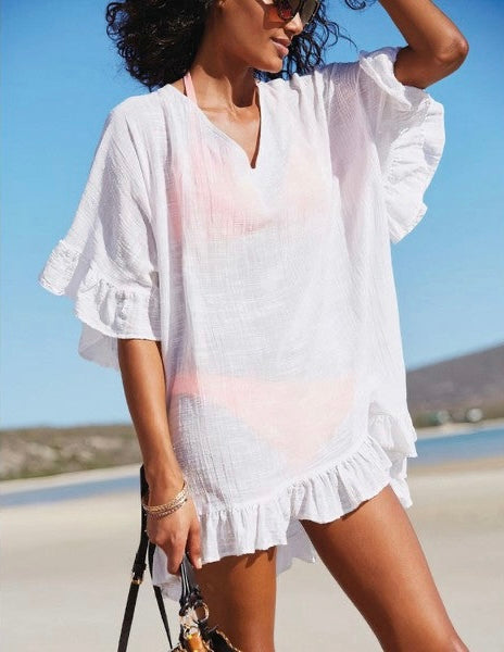 White Ruffle Cover-up
