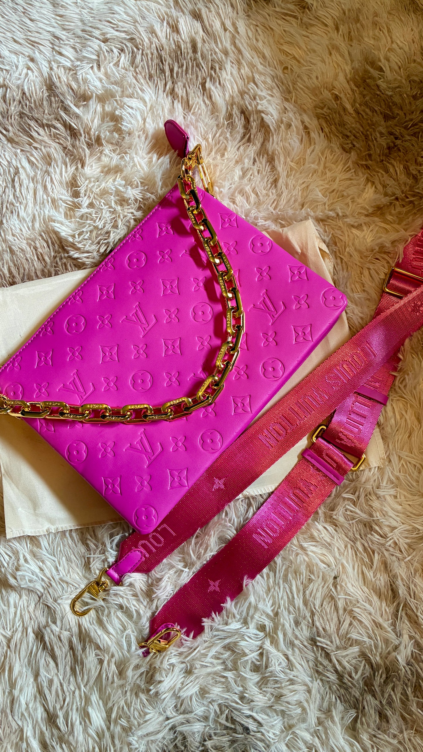 In Stock! Bright Pink Monogram, Versatile Bag