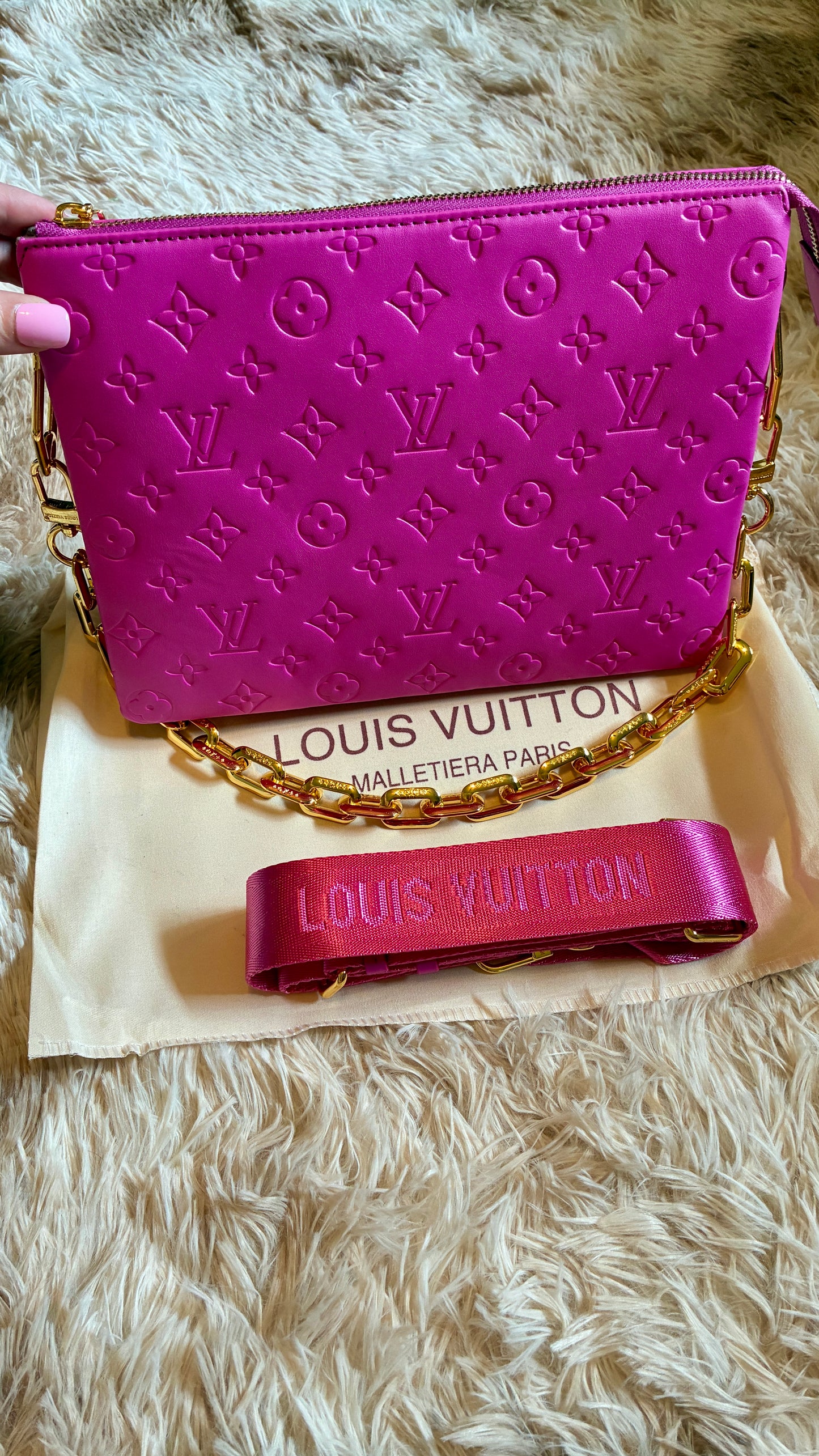 In Stock! Bright Pink Monogram, Versatile Bag