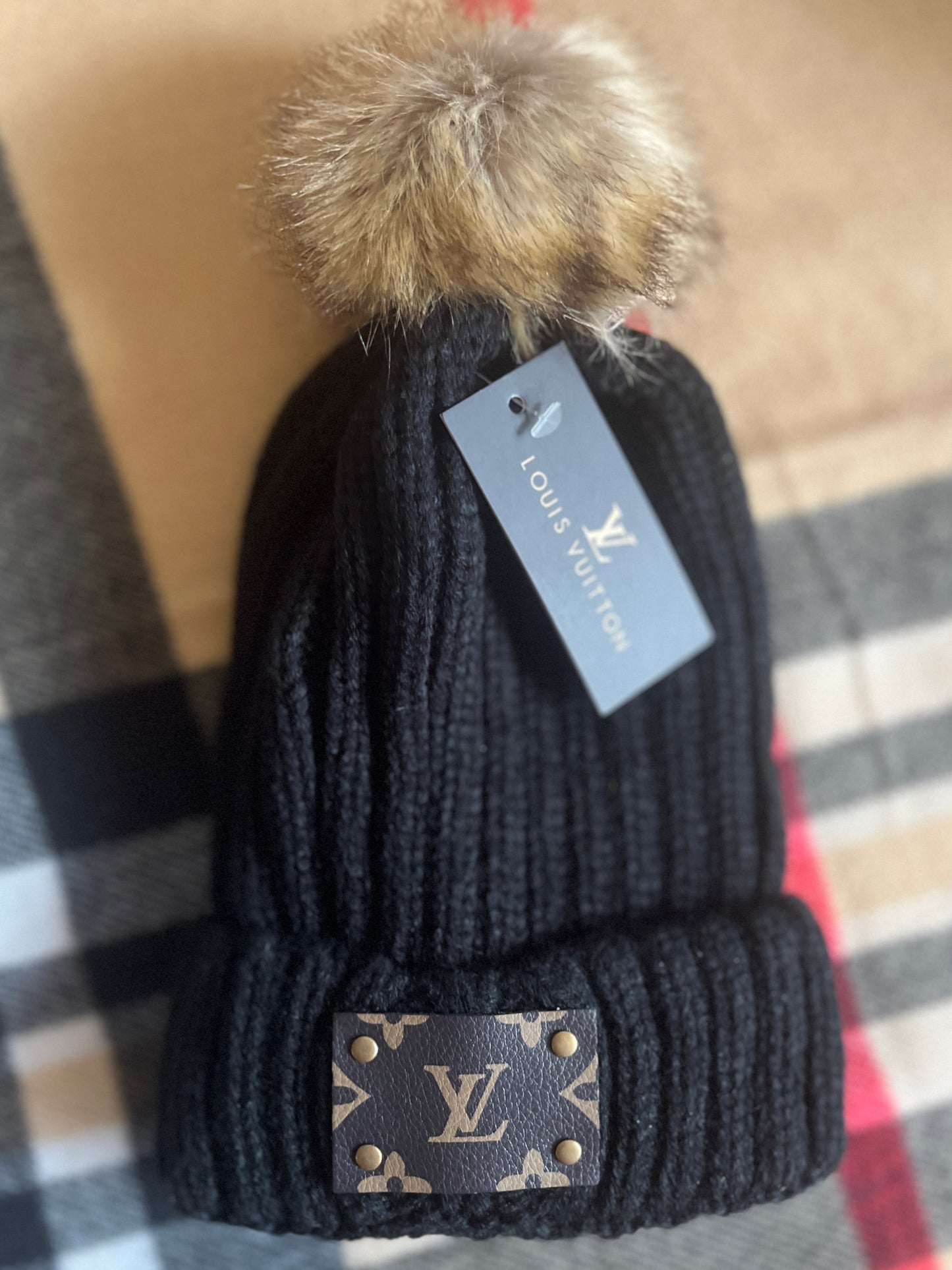 LV Inspired Pom Beanies