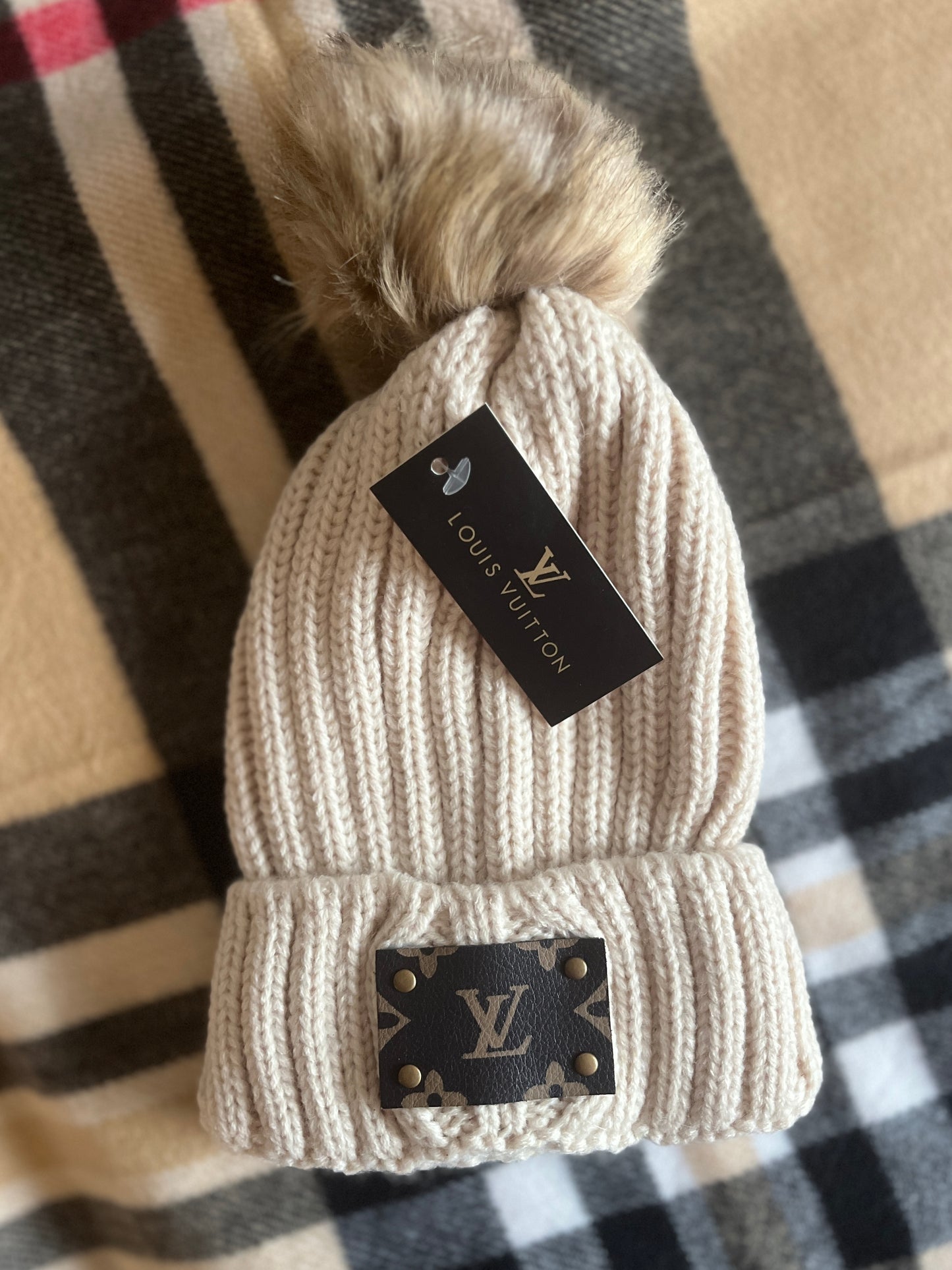 LV Inspired Pom Beanies