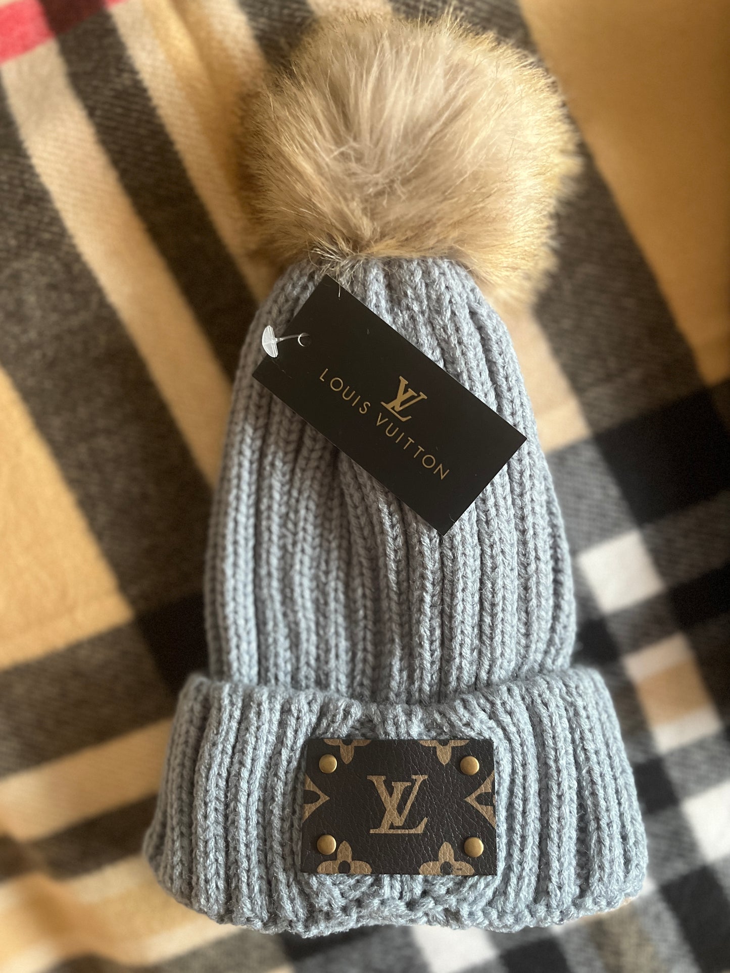 LV Inspired Pom Beanies