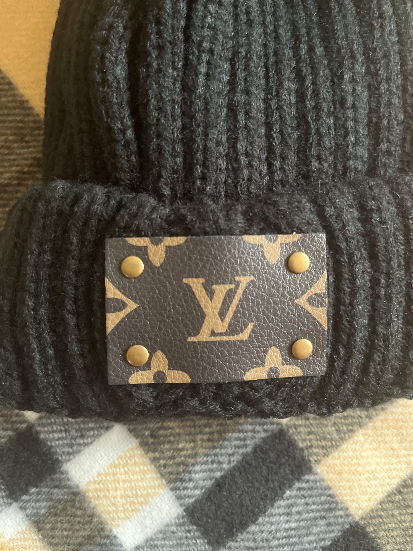 LV Inspired Pom Beanies