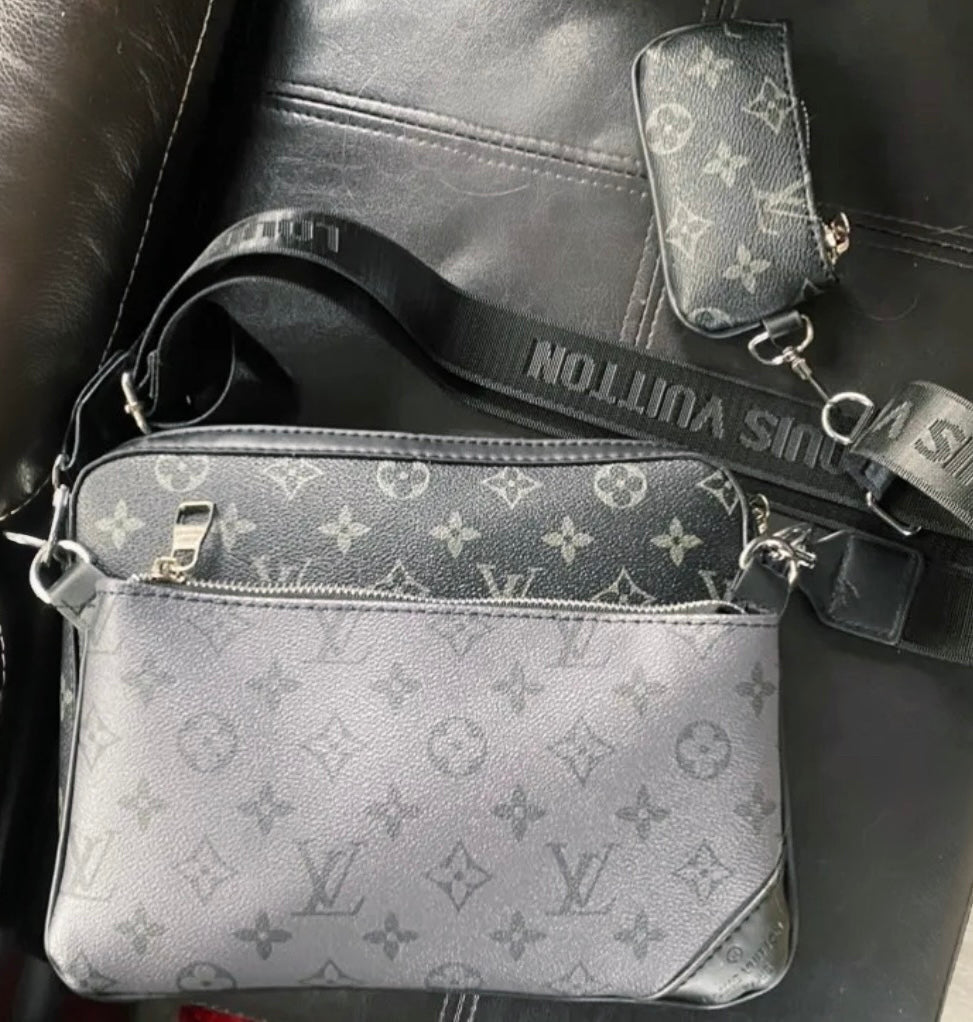 Pre-Order Black and Grey Monogram Trio Crossbody Bag