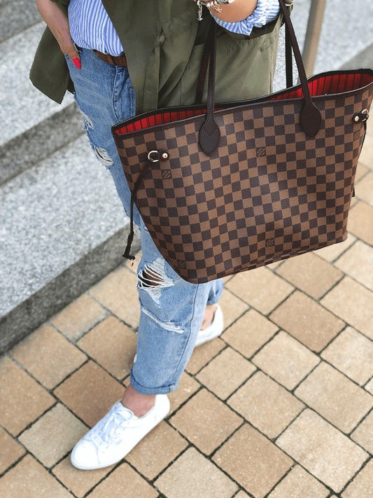 In stock! Brown Checkered Canvas Tote