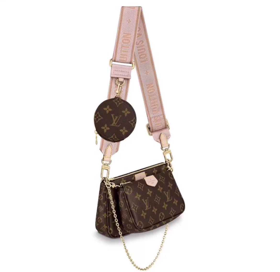 In stock! Pink Strap Double Crossbody Monogram Bag