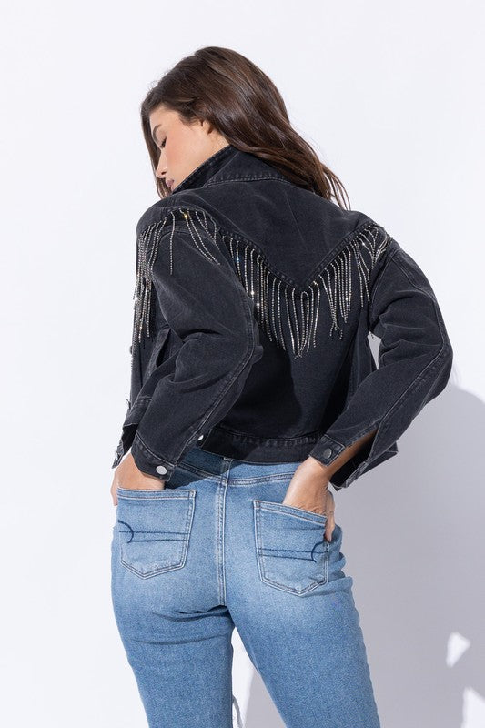 CROP DENIM JACKET WITH RHINESTONE FRINGE (more colors)