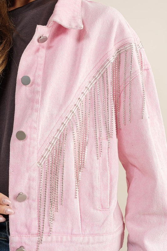 CROP DENIM JACKET WITH RHINESTONE FRINGE (more colors)