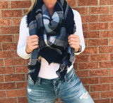 Navy Plaid Blanket Scarf