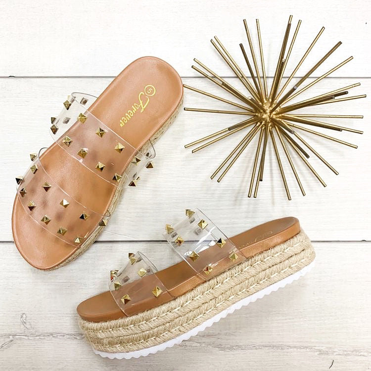 Transparent cheap studded sandals